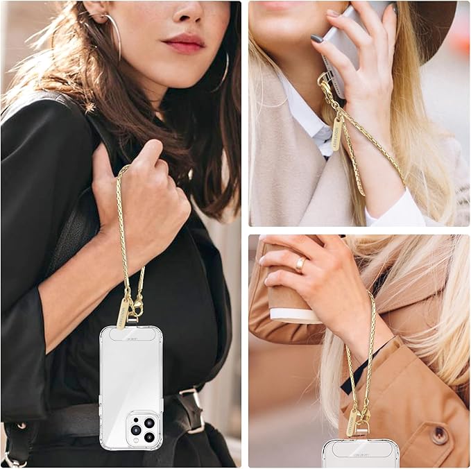 MOUTAKEY Phone Wrist Strap Metal Phone Chain Wristlet Strap Detachable iPhone Lanyard Wrist with 2 Tether Tabs iPhone Charm strap For Women girls Shopping Traveling Party Walking