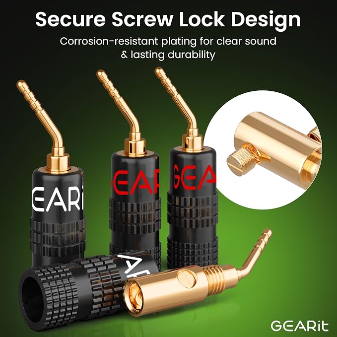 GearIT Pin Banana Plugs for Speaker Wire (6 Pairs, 12 Pieces), 2mm Pin Plug Screw Type, 24K Gold Plated Connectors (Support 12 AWG to 20 AWG Wires)