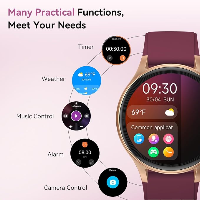 Fitpolo Smart Watch for Women Android iPhone, 1.27'' HD Fitness Tracker with Bluetooth Call & Answer, IP68 Waterproof, Heart Rate/SpO2/Sleep Monitor, Built-in AI Voice, 105+ Sports Modes (Purple)