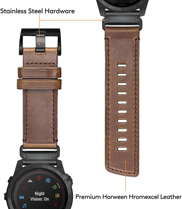 Soft Horween Leather Watch Band Compatible With Garmin, Strap For Fenix/Forerunner/Approach/MARQ/Quatix / D2 Series/Instinct/Epix/Tactix/Foretrex