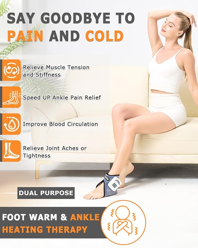 Cordless Ankle Heating Pad with 5000mAh Battery, 3-Level Vibration Massage & 104-140°F Heat Therapy, 30/45/60Mins Timer, Perfect for Arthritis Foot Heel Pain Relief, Includes Type-C Cable&Storage Bag