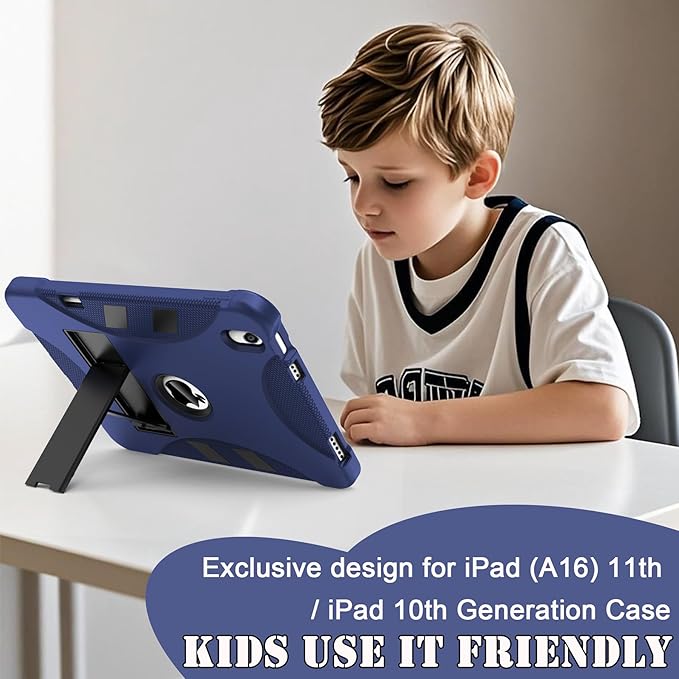 Rantice Case for iPad (A16) 11th Generation 11 Inch 2025 / iPad 10th Generation 10.9 Inch, Heavy Duty Military Grade Shockproof Protective i Pad Case with Kickstand & Pencil Holder, DarkBlue+Black