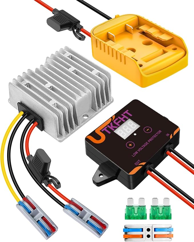 20V to 12V Step Down Voltage Converter Compatible with Dewalt 20V Battery, DC Voltage Regulator 15A MAX 120W Power Wheel Battery Adapter, Step Down Converter with Upgrade Low Voltage Protection