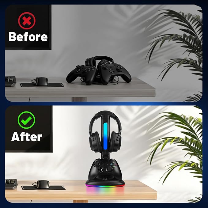 Controller Charger with RGB Headphone Stand & 2X6660mWh Battery Packs for Xbox Series X/S/One/One S/X, XSX Controller Charger Station, Headset and Controllers Stand Holder