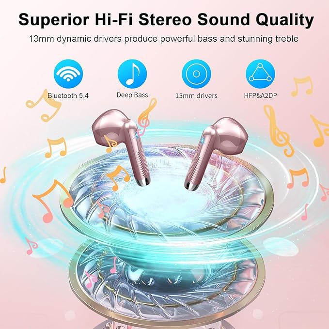 Wireless Earbuds, Bluetooth Headphones V5.4 Stereo Bass Ear Buds with ENC Noise Cancelling Mics,56H Bluetooth Earbuds with LED Display Charging Case, IP7 Waterproof Earphones for Android iOS【Mini】