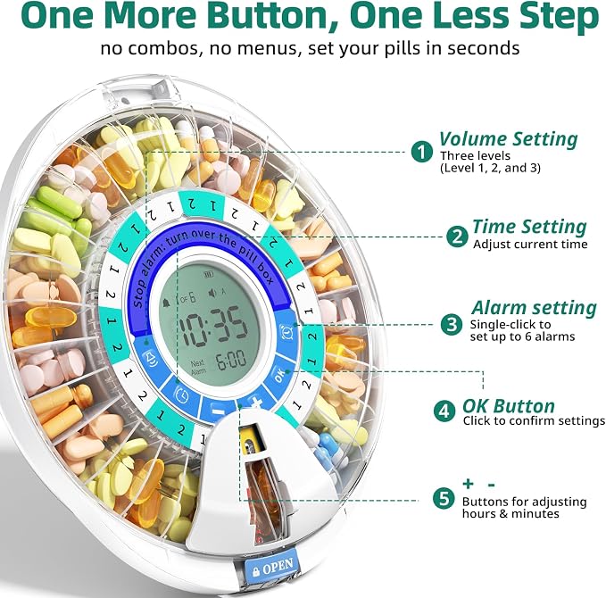 Windtrace Automatic Pill Dispenser for Elderly, Electronic Monthly Pill Organizer with Alarm & Light, 28 Day Smart Lock Medication Dispenser, Timed Pill Dispenser Machine for Prescriptions & Vitamins