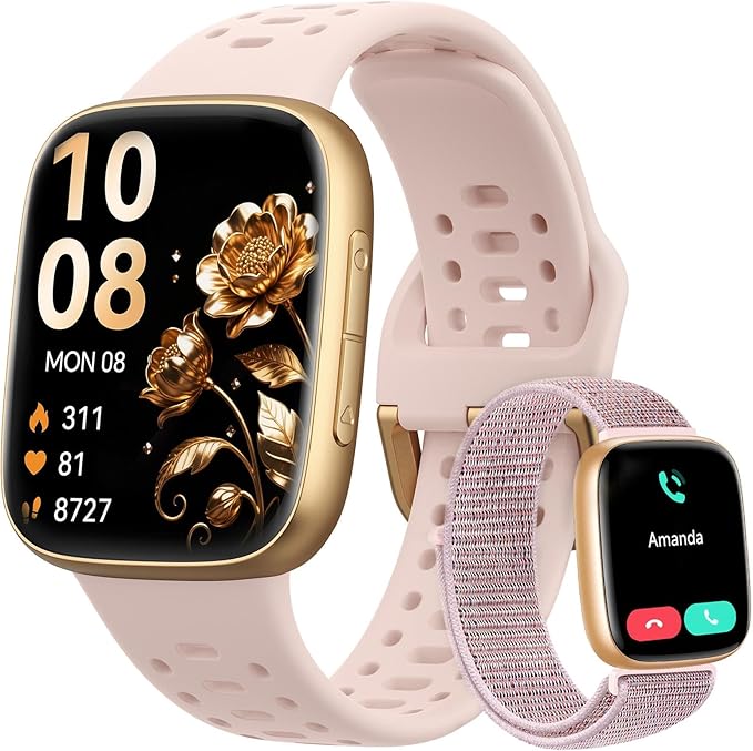 Smart Watches for Women Android iPhone (2 Bands), [1.85" AMOLED Screen] Smartwatch Fitness Tracker 3ATM Waterproof with Bluetooth Calls, AI Voice, Heart Rate/SpO2/Sleep Monitor, 7 Days Battery