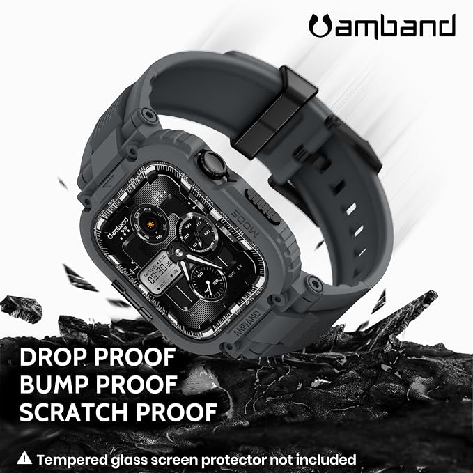 amBand Compatible with Apple Watch Series 11/10 42mm Bands Case for Men Women, M1 Sport Rugged Heavy Duty Protective Cover Tactical Strap Military Protector Bumper for iWatch Accessories - Gray