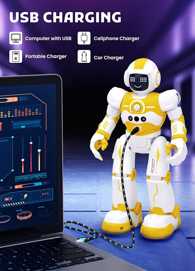 Robot Toys for Kids,Programmable Remote Control Smart Walking Dancing Robot Toy with Gesture & Sensing for Age 4 5 6 7 8 9 10 Year Old Boys Girls for Birthday Present,Yellow
