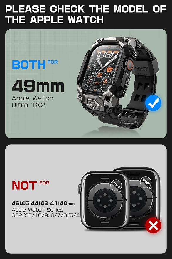 SUPCASE for Apple Watch Ultra 3/2/1 49mm Case with Band (Unicorn Beetle Ore), [Anti-Scratch] [Military-Grade Protection] Rugged Sport Men Bumper Case with Adjustable Strap Band, Black