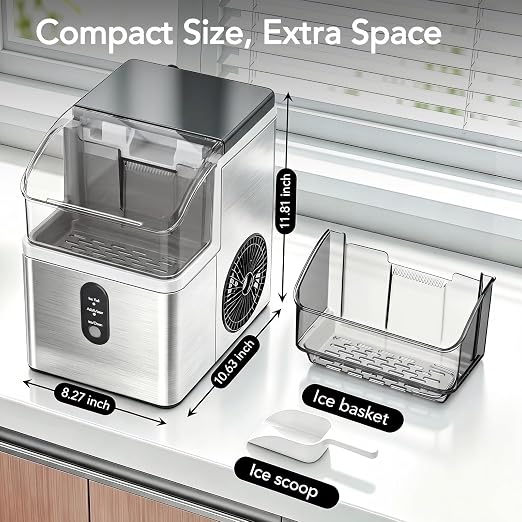 Electactic Nugget Ice Makers Countertop, Soft Crushed Pellet Portable Ice Machine with Auto-Cleaning Function, 35Lbs/24H, One-Click Operation Ice Makers for Kitchen, Office, Home