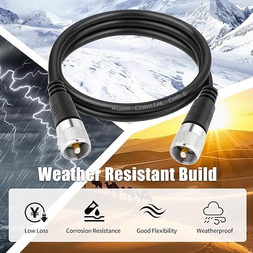 RG8x Coaxial Cable, CB Coax Cable, 2ft UHF PL259 Male to Male Low Loss CB Antenna Cables, 50 Ohm for HAM Radio, Antenna Analyzer