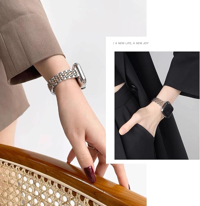 Slim Metal Band Compatible with Apple Watch Bands for Women, Series 11/10/9/8/7/6/5/4/3/2/1/SE, 46/42mm (S11/10), 45/44/42mm, 41/40/38mm Stainless Steel Bracelet