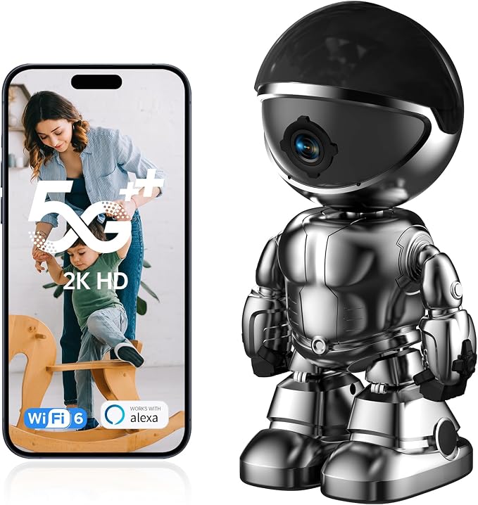 GBIUT Indoor Camera 2K HD 5G/2.4Ghz WiFi Pet Robot Camera Motion Detection and Alarm,Two-Way Talk,Color Night Vision, Nanny Cam Compatible with Alexa（Black）