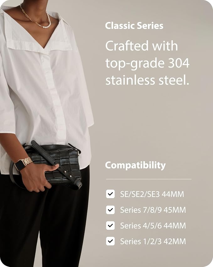 Fullmosa Metal Band Compatible with Apple Watch Bands 45mm 44mm 42mm, iWatch Band with Case for Apple Watch Series 9 8 7 6 5 4 3 2 1 SE3/2/1, Rose Gold