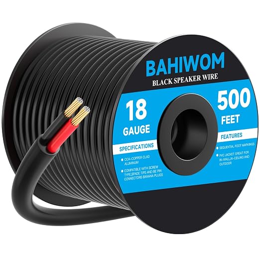 18 Gauge Speaker Wire 500 Feet CL3 Related CCA Black Cable with 2 Conductors for Outdoor Direct Burial Backyard Garden Home Car in-Wall Speaker