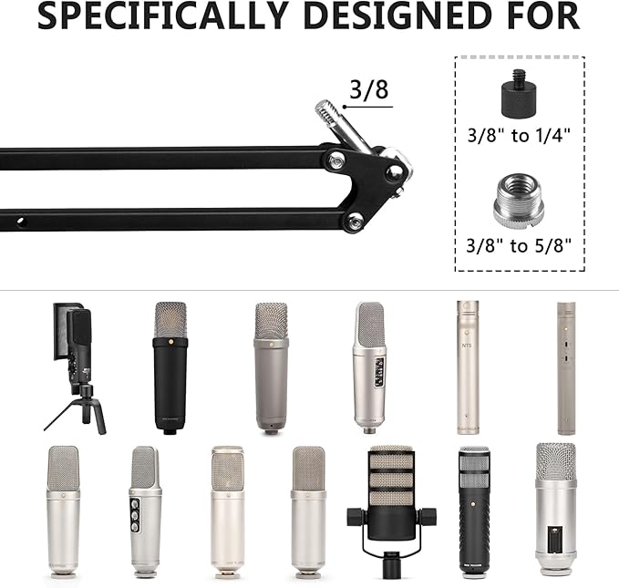 Geekria for Creators Microphone Arm Compatible with Rode NT-USB, NT1-A, NT1, Mic Boom Arm Mount with Table Flange Adapter, Suspension Stand, Mic Scissor Arm, Desk Mount Holder