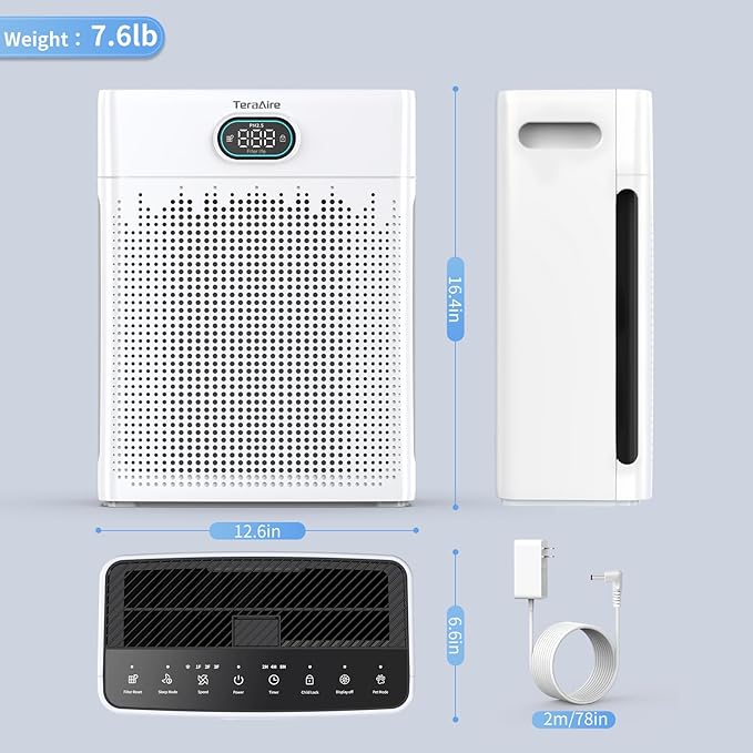 Air Purifiers for Home, PM 2.5 Air Quality Monitor Cover Up to 2200 Ft² with Pet mode, Timer, H13 HEPA Air Purifier with Washable Pre-filter, Fragrance Sponge for Smoke, Odor, Dander(Black)
