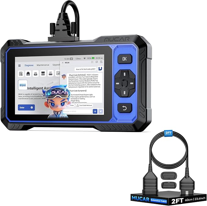 MUCAR 632 AI Bidirectional Scan Tool + Universal 16 Pin Male to Female OBD2 Extension Cable