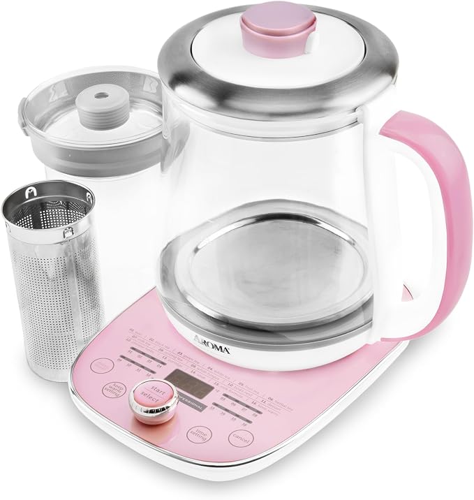 AROMA® Professional 1.5L / 6-Cup Glass Digital Electric Tea Maker, Automatic Keep Warm Mode, 16 Different Heat Setting Options, Spill-Free Pouring Spout (AWK-701)