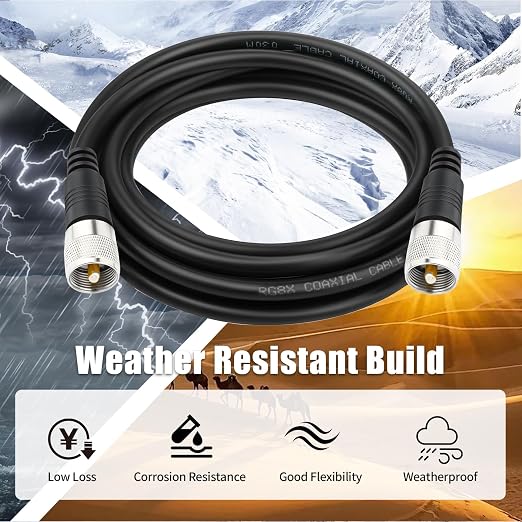 CB Antenna Cable, RG8x Coax Jumper, 25 ft UHF Male to Male Low Loss CB Coaxial Cables, 50 Ohm for HAM Radio, Antenna Analyzer, Dummy Load, SWR Meter