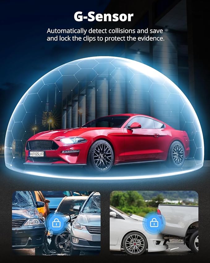 Kingslim 3 Channel 5G WiFi Dash Cam with 64GB Card, 2.5K/1080P Front and Rear Inside Dashcam, 2.5K/1080P/1080P Three Way Dash Camera for Cars Auto IR Night Vision, Loop Recording, APP Control(O3PRO)