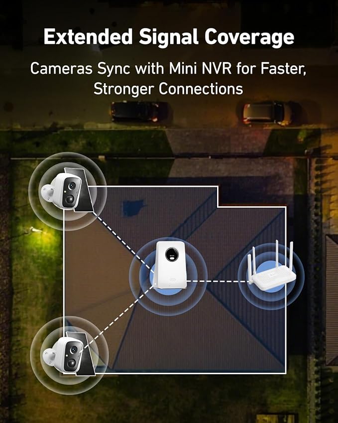 Solar Cameras Wireless Outdoor, 4PCS 4MP Solar Powered Cameras for Home Surveillance Security System, Color Night Vision, 2.4G/5G WiFi 10CH NVR, No Monthly Fee with 128G SD Card