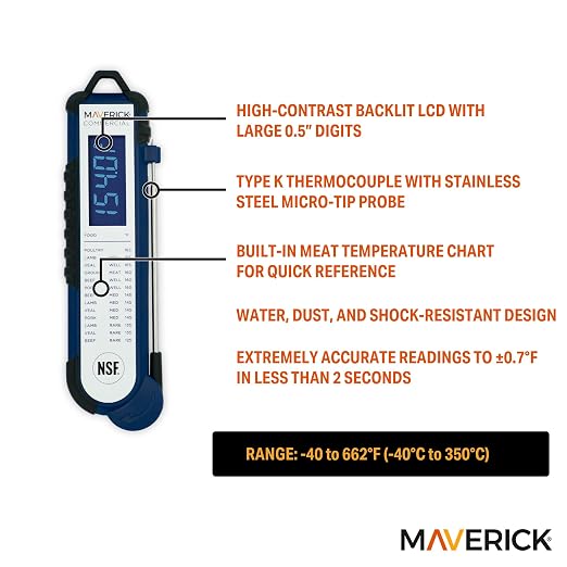 Maverick Pro-Temp Professional Thermocouple Thermometer, Type K Thermocouple, ±0.7°F Accuracy, Instant Read in 2 Seconds, Waterproof, Shock-Resistant, NSF Certified, NIST Calibrated, -40°F to 662°F