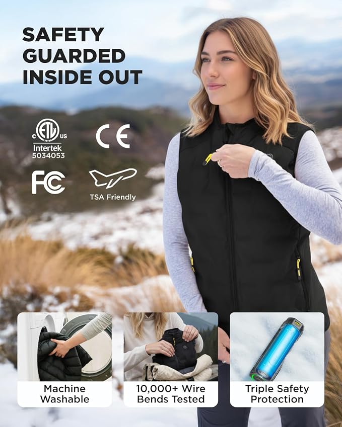 InoKraft Heated Vest Women, Lightweight Quilted Vest with Rechargable Battery Pack & USB-C Cable, Christmas Gifts for Women
