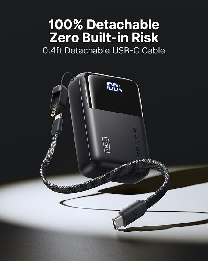 INIU 100W Fast Charging Power Bank, Smallest 25000mAh High Capacity Laptop Portable Charger, 3-Port Battery Phone Pack with Detachable USB C Cable for Travel, Camping, LongTrip, Metallic Silver
