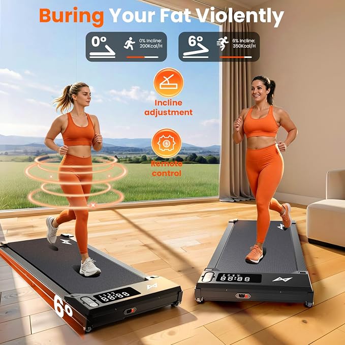 AXV Treadmills Walking pad with Incline Under Desk Treadmill for Home, Portable Slim Compact Treadmill Walk Running Machine with Adjustable Speed,Remote Control, LED Display