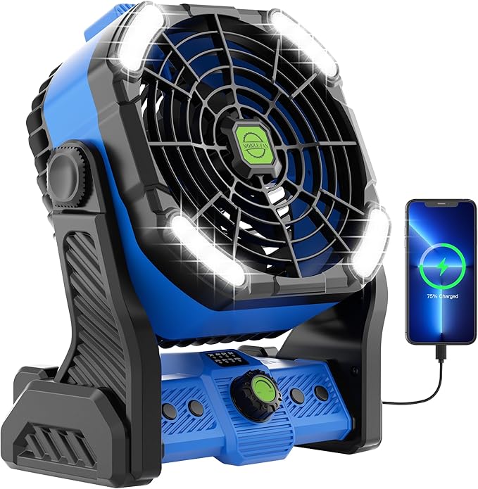 20000mAh Battery Powered Fan Rechargeable,Portable Fan for Travel Camping Fan with LED Lantern,270°Rotation Battery Operated Fan,USB Personal Fans Camping Essentials Battery Fan Cordless Fan X26 Blue