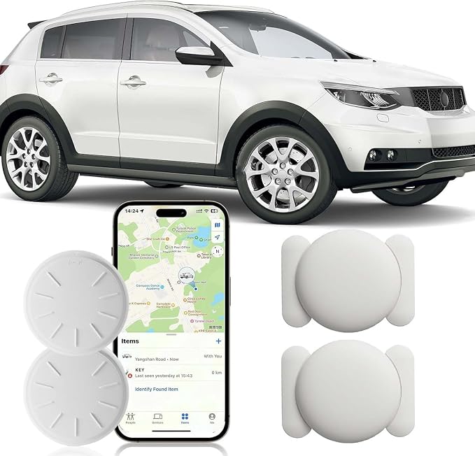 Car GPS Tracking Device for Vehicles, 2PCS Real Time GPS Tracker for Car Work with Find My (iOS Only),Hidden Mini GPS Tracker,No Monthly Fee (White Tracker, White Magnetic Case)