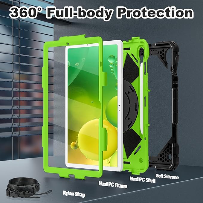 WESOROL Case for Samsung Galaxy Tab S10 Lite/S10 FE/S9 FE 10.9 Inch Galaxy Tab S9 11 Inch,Shockproof Cover for Samsung S9 FE Tablet Case with Screen Protector Rotate Stand Pen Holder,Black Green