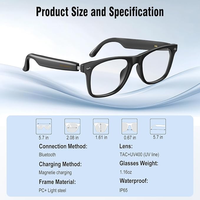 AI Smart Glasses for Men & Women with ChatGPT, Bluetooth Glasses with 165 Languages Translation, Color-Change Lens, Meeting Analysis, Music Playback, Hands-Free Calls, UV & Blue Light Protection