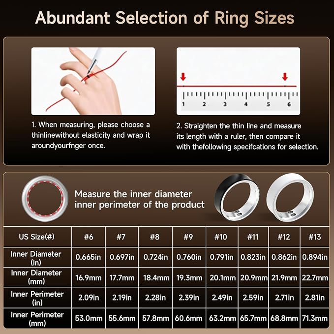 Smart Ring for Women & Men, Fitness & Activity Tracker, Sleep Monitoring, 7-Day Battery Life, 5ATM Waterproof, No Subscription Fee, iOS & Android Compatible (Black, 11)