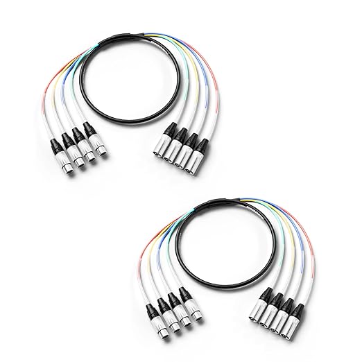 PRORECK 6ft Snake Cable, 4-Channel Shielded Audio Cable XLR Male to XLR Female, with Color-Marked Connectors for Professional Stage, Studio, and Live (2-Pack) (PR-XLR/XLR-4 * 6P)