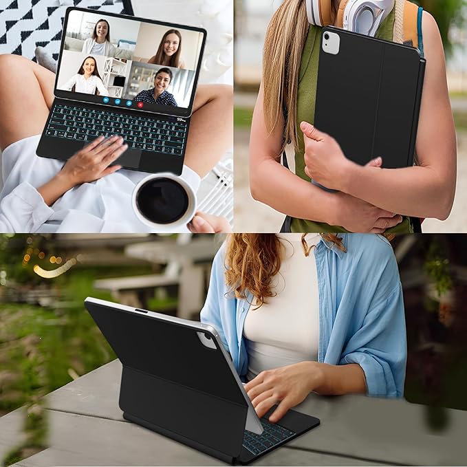 Keyboard Case for iPad Pro 11 inch (2025 M5 / 2024 M4) - Magic Keyboard with Trackpad, Easy-Set Magnetic Stand, 7-Color Backlit, Auto Sleep/Wake up, iPad Floating Keyboard