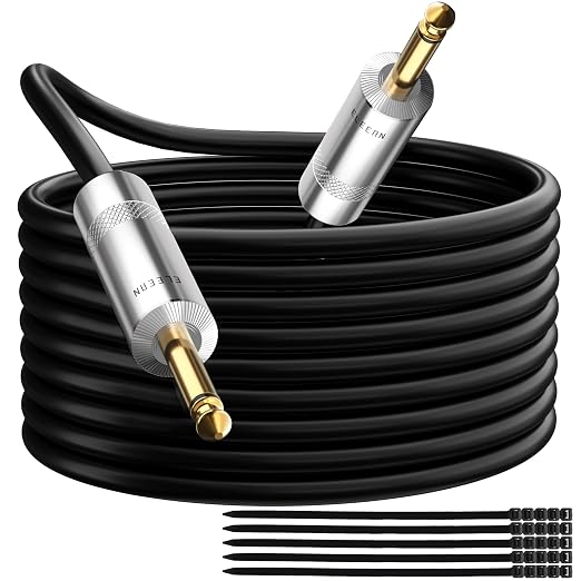 Premium 6.35mm Audio Cable 100 Ft, 1/4 Inch TS Instrument Professional Speaker Cord, Mono Jack 12 AWG Unbalanced, for Amplifier PA DJ Electric Guitar Bass Keyboard Pro-OD 9.5MM+Ties