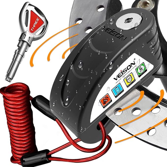 Motorcycle Locks Anti Theft Alarm System 130 db,Disc Lock Wheel Lock Heavy Duty aAnti Theft,Security Uncuttable Lock,Apply to Ebike Moped Mountain Moped Dirtbike,Motorcycle Accessories for Men (Black)