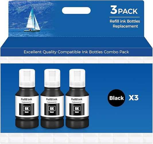 ZhuFeng Black Ink Refill Bottles ET-3850 ET-2850 ET-4850 ET-15000 Black Ink 3 Pack for ET 3850 ET 2850 ET-3760 ET-4760 ET-4950 ET-2760 ET-3830 ET 4850 ET 15000 ET 4950 ET-3950 ET-2980 ET-3750