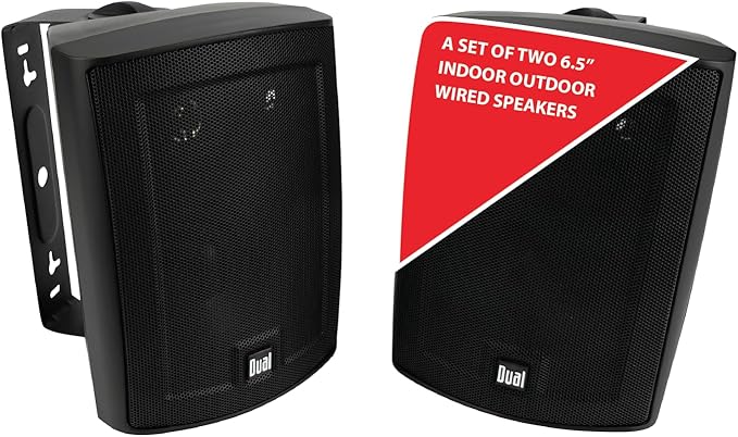 Dual Electronics LU63PB 6.5" 3-Way High Performance Outdoor Indoor Wired Speakers | Effortless Set Up | Home, Pool, Patio, Garage Use | Weather Resistant | Expansive Stereo Sound Coverage | Black
