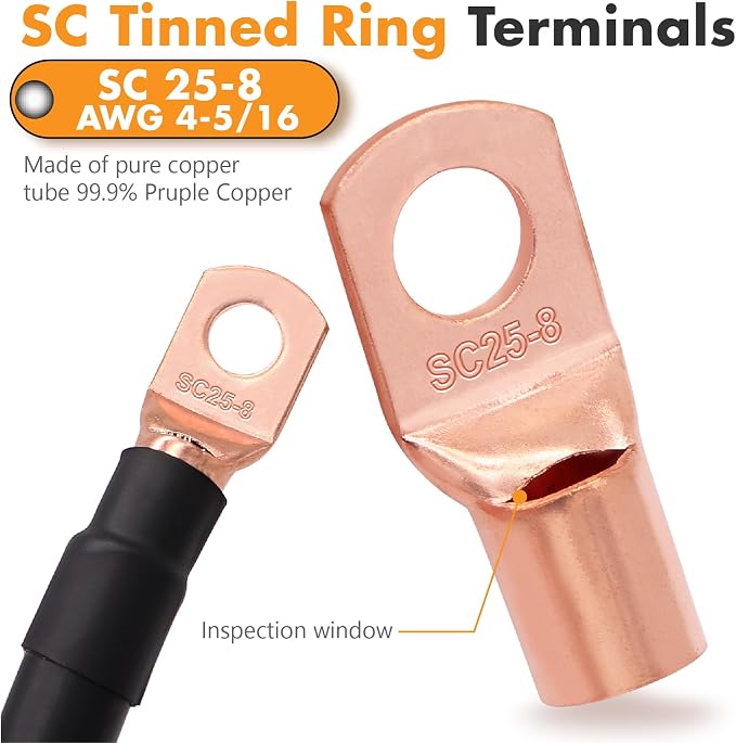 Jeemiter 4 Gauge Wire Copper Clad Aluminum CCA 100ft (50ft Red + 50ft Black) with Lug Terminal Connectors,Heat Shrink Tubing for Battery Power/Ground Cable,Car Audio Speaker,RV,Solar