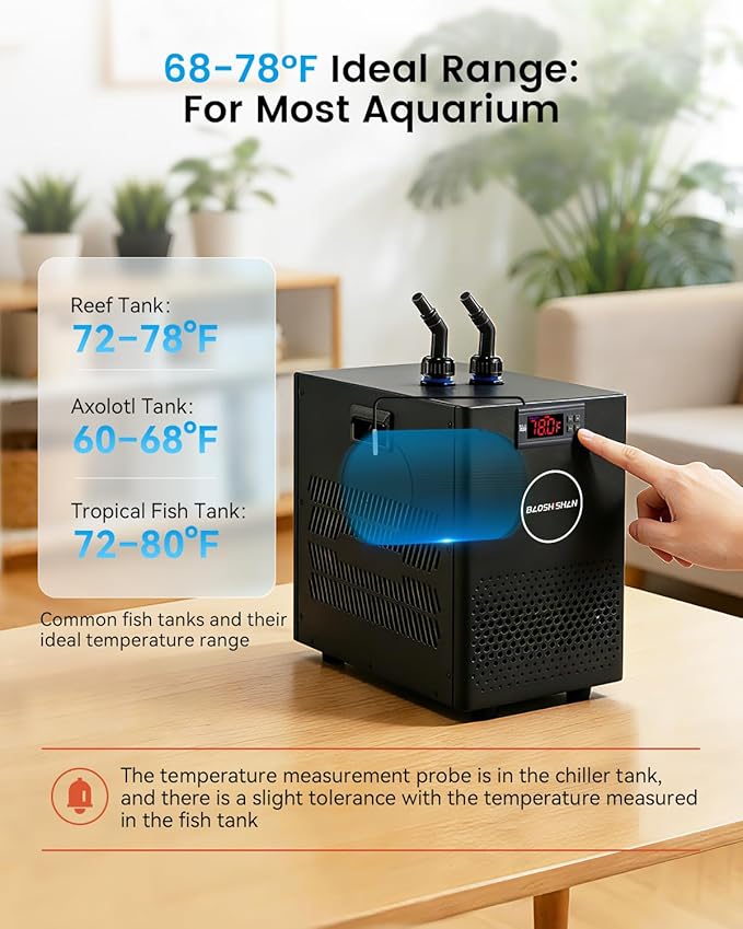 BAOSHISHAN Aquarium Chiller 26 Gallon 1/13 HP Water Cooling System | Quiet Compressor Refrigeration Aquarium Water Chiller, with Pump and Tubing, Ideal for 20-30 Gallon Axolotl Fish Reef Tank