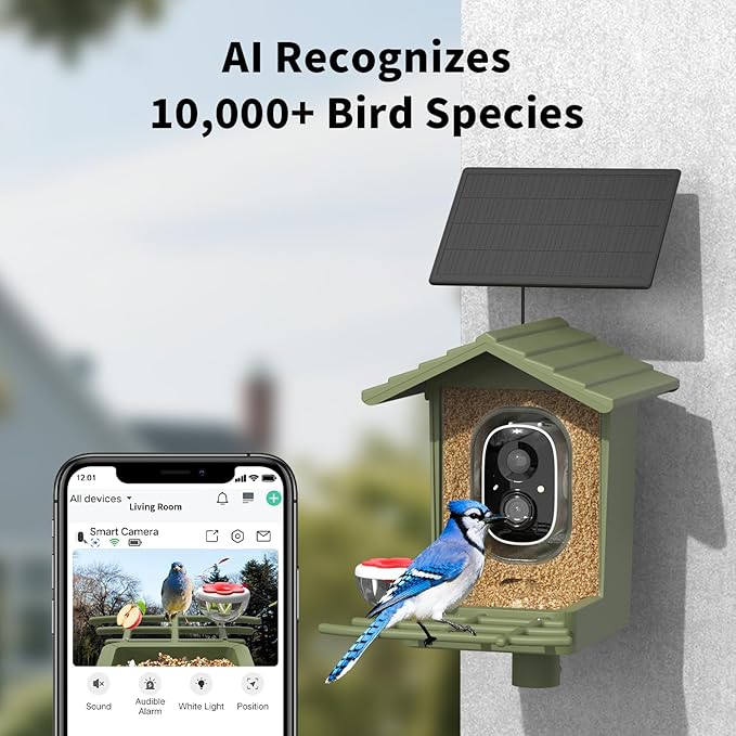Smart Bird Feeder with Camera, Bird House with Camera Solar Powered Bird Feeder for Outside, AI WiFi Video Bird Feeder Camera Built-in Live Wireless Outdoor Bird Lover Women