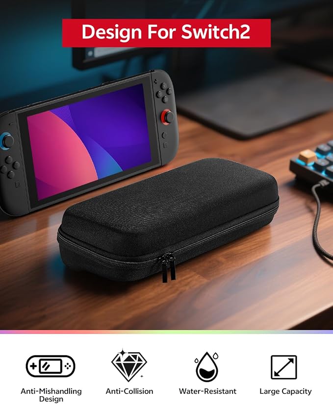 Accessories Bundle for Nintendo Switch 2, 12-in-1: Travel Carrying Case, Two Glass Screen Protectors, Thumb Grips for Joycon, Dockable Controller Console Protective Cover Shell, 2025 Switch2 Game Kit