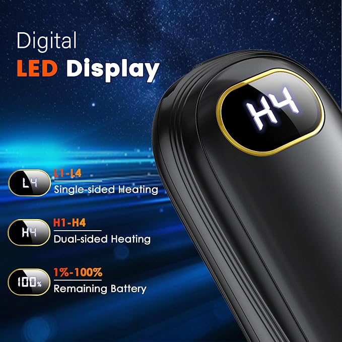 Electric Hand Warmers Rechargeable with Flashlight, LED Display, 17Hrs Warmth, Dual-Side 4 Levels Fast Heating Portable Pocket Heater for Hunting, Camping, Golf, Outdoor, Gifts for Women/Men