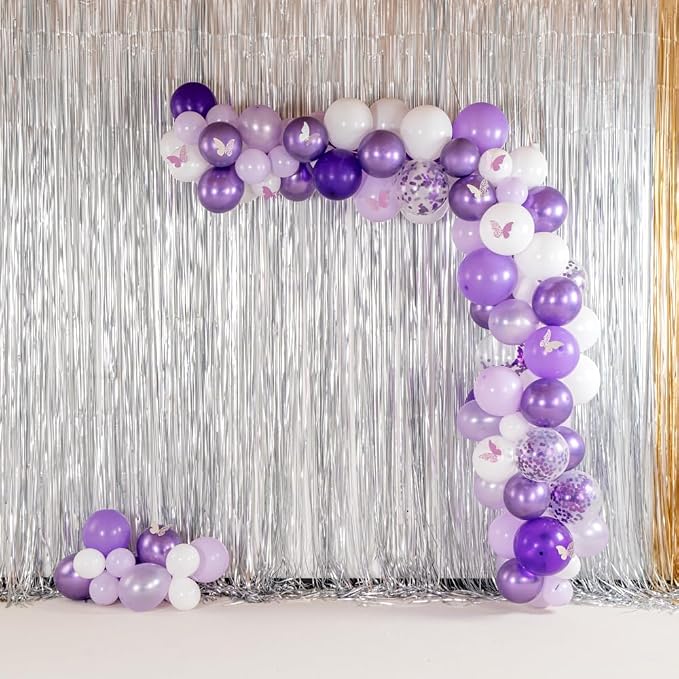 Restaurantware-Balloonify Balloon Garland Set, 1 Party Decoration Kit - 110 Balloons, With Chain, Confetti Purple & White Latex Balloon Arch Kit, Includes Glue Dots, Ribbon & Knot