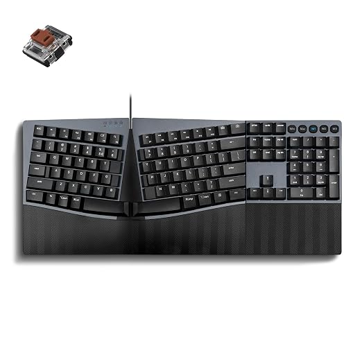 Perixx PERIBOARD-535BR [Firmware Updated] Wired Ergonomic Mechanical Keyboard - Full-Size - Low-Profile Brown Tactile Switches - NKRO Anti-Ghosting - Compatible with Windows and macOS
