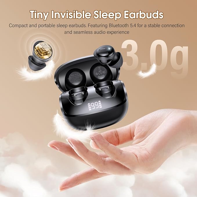 Sleep Earbuds Bluetooth 5.4 in Ear Light-Weight Headphones with Sleep Mode and White Noise, 48H Mini Sleep Ear Buds Small Design for Side Sleepers, Clear Calls, Sleep Earphones for Relaxing/Focus